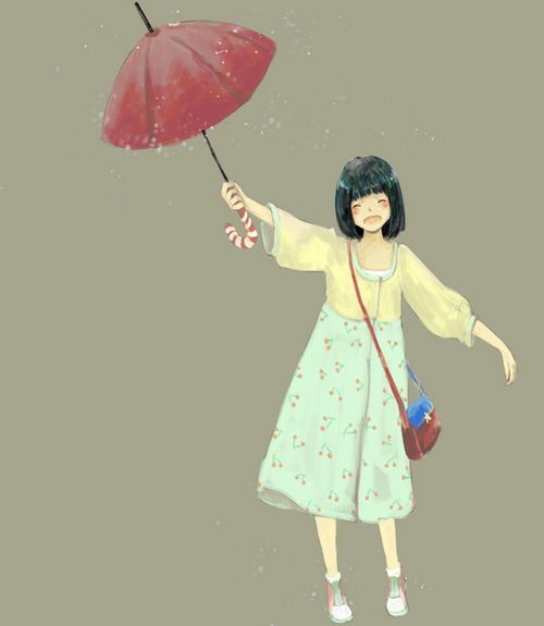 以伞为主题的唯美插画图片