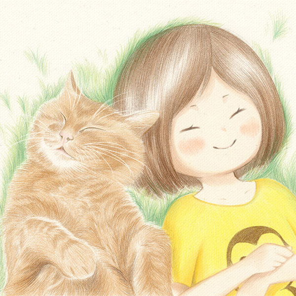 小女孩与猫精致唯美插画欣赏