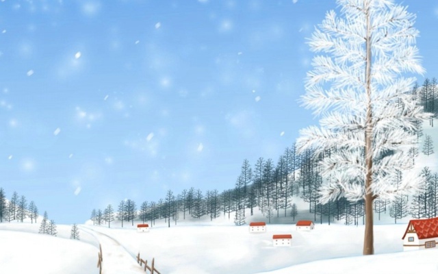  唯美雪景风景插画