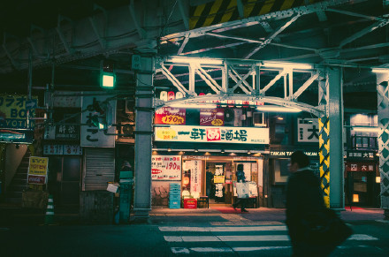 日本华灯初上的夜街