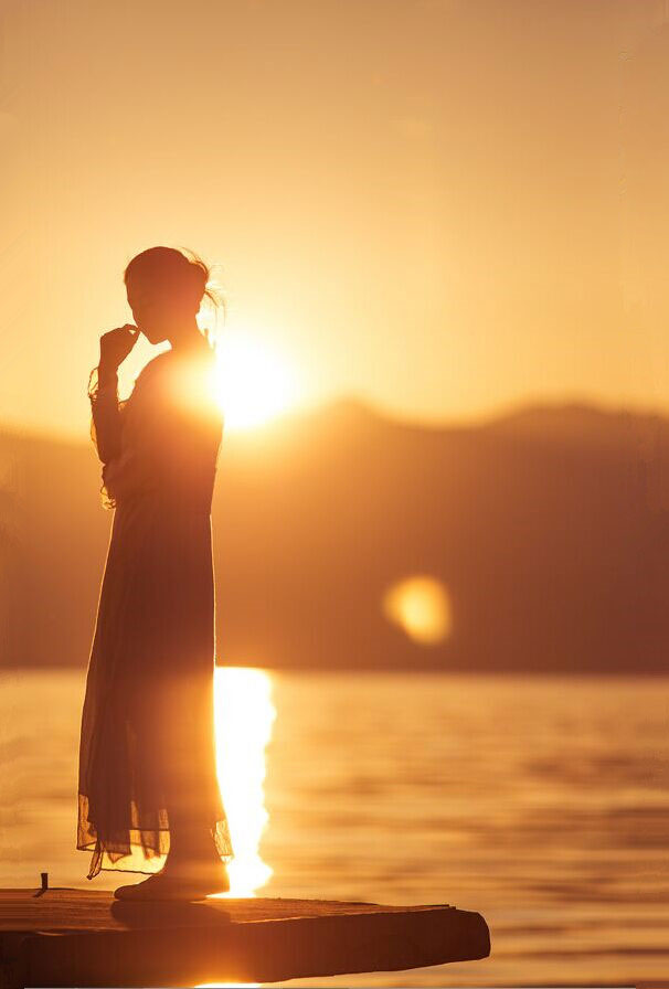 唯美梦幻暖色系夕阳美女清新唯美图片